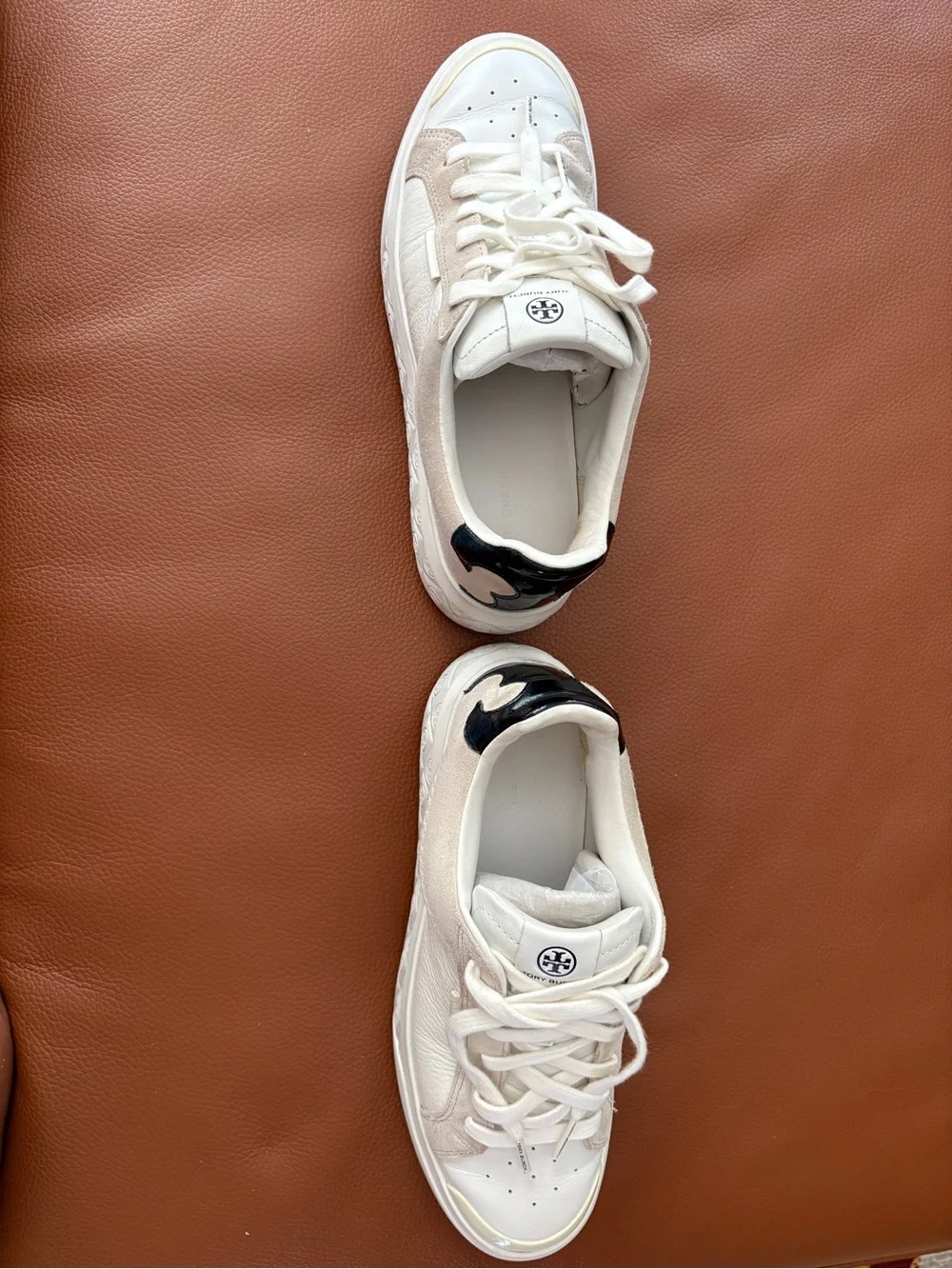 Tory Burch Cream and White Mixed-Media Platform Sneakers